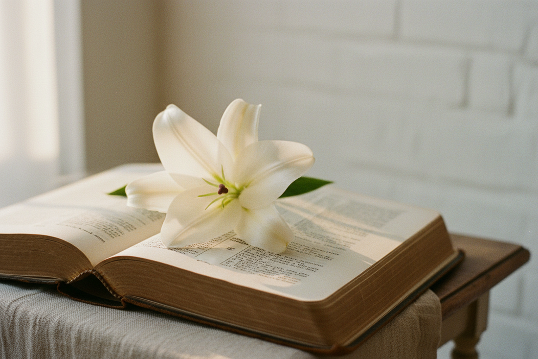 Open Bible for Christian woman journaling showing grief Scripture pages